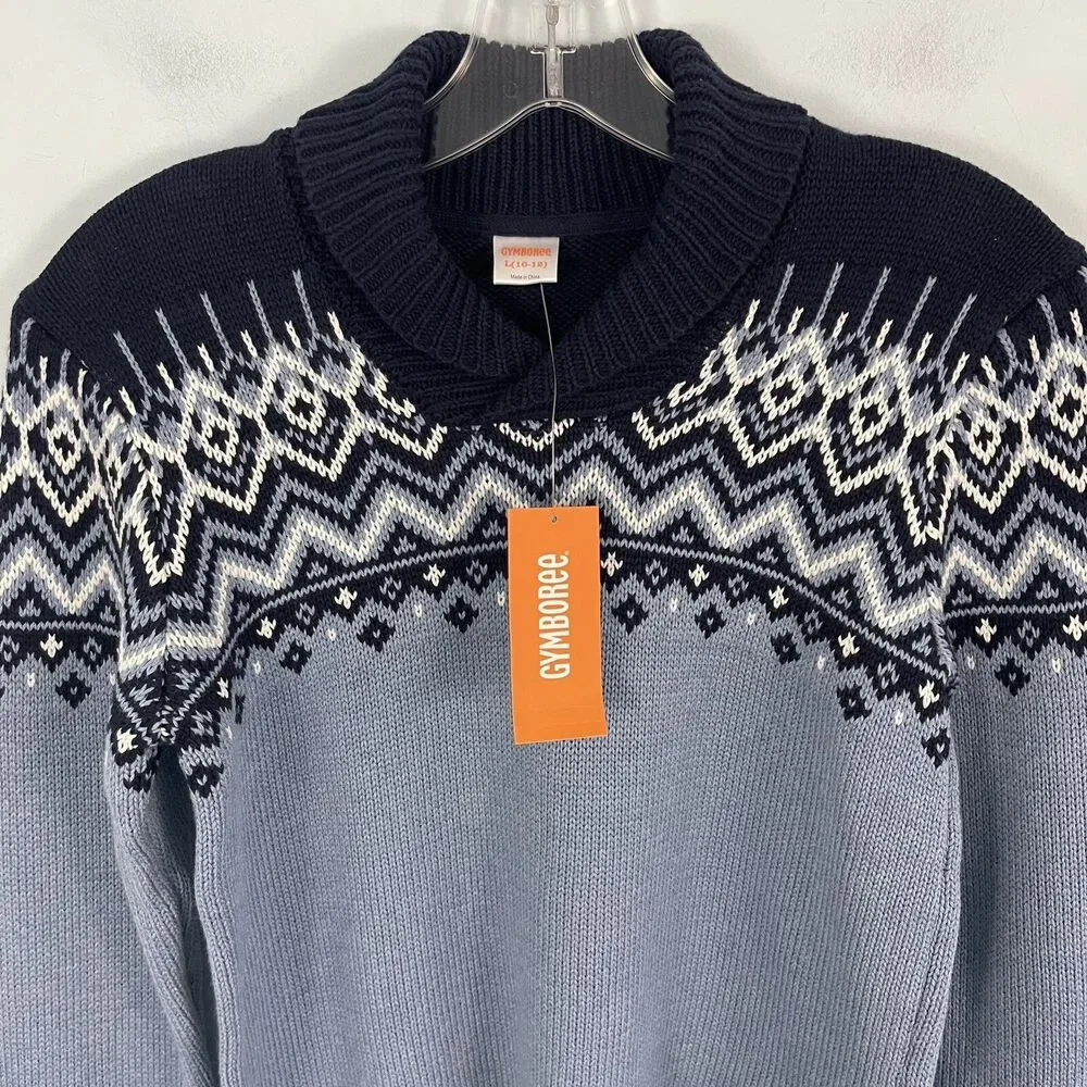NWT Gymboree Boys L 10/12 Shawl Collar Fair Isle Preppy‎ Holiday Sweater Blue